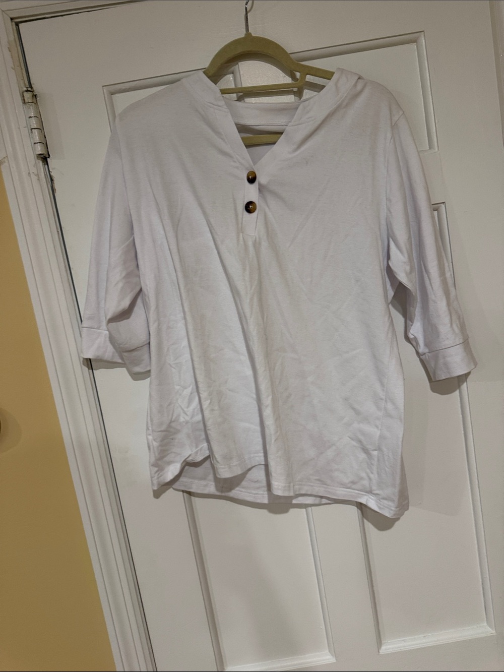 Amazon White Henley Tunic with Two Wooden Buttons